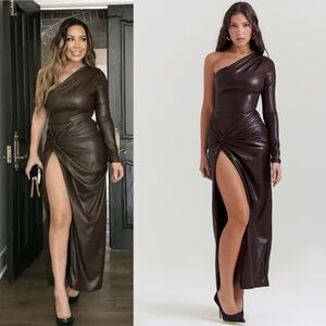 House of CB- Octavia Dress Slit Thigh One Shoulder Maxi Dress Size XS  Brown